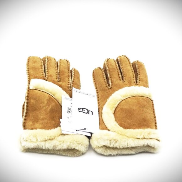 UGG Genuine Steamy Chestnut Color Shearling Suede & Leather Gloves Size M - Picture 4 of 10